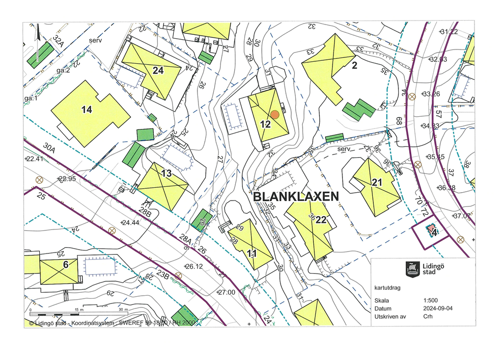 Tomtkarta Uddvägen 28 A i Sticklinge på Lidingö