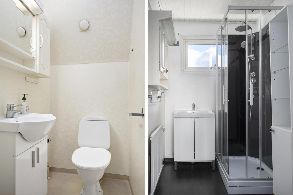 Gästtoalett på entréplan samt badrum på ovanvåningen