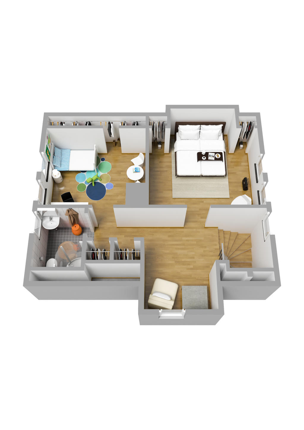 Planlösning övre plan 3D