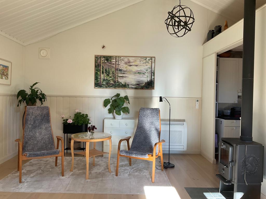 Det mysiga allrummet med kamin.