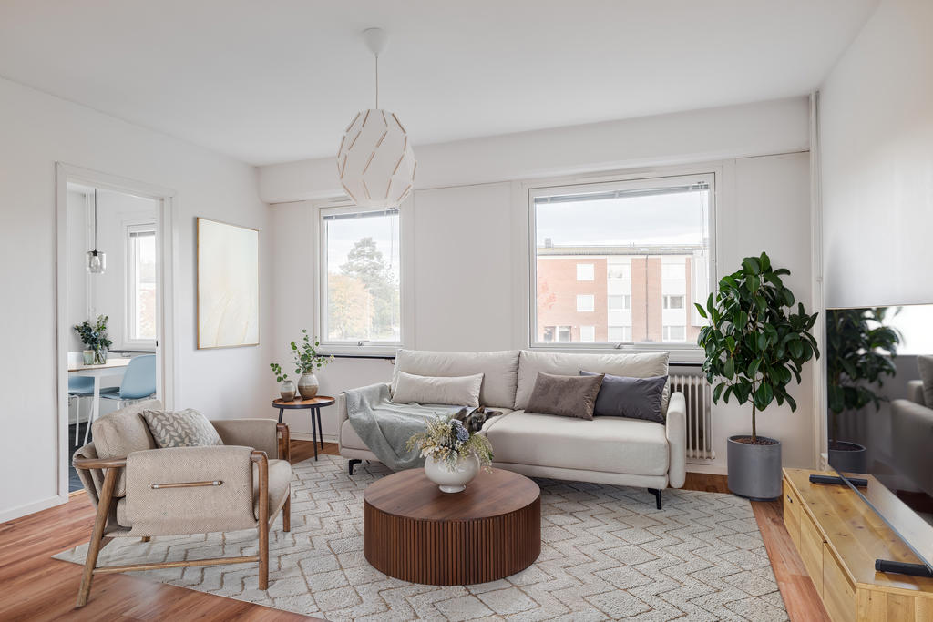 Rymligt vardagsrum. 
Digitalt stylad. 