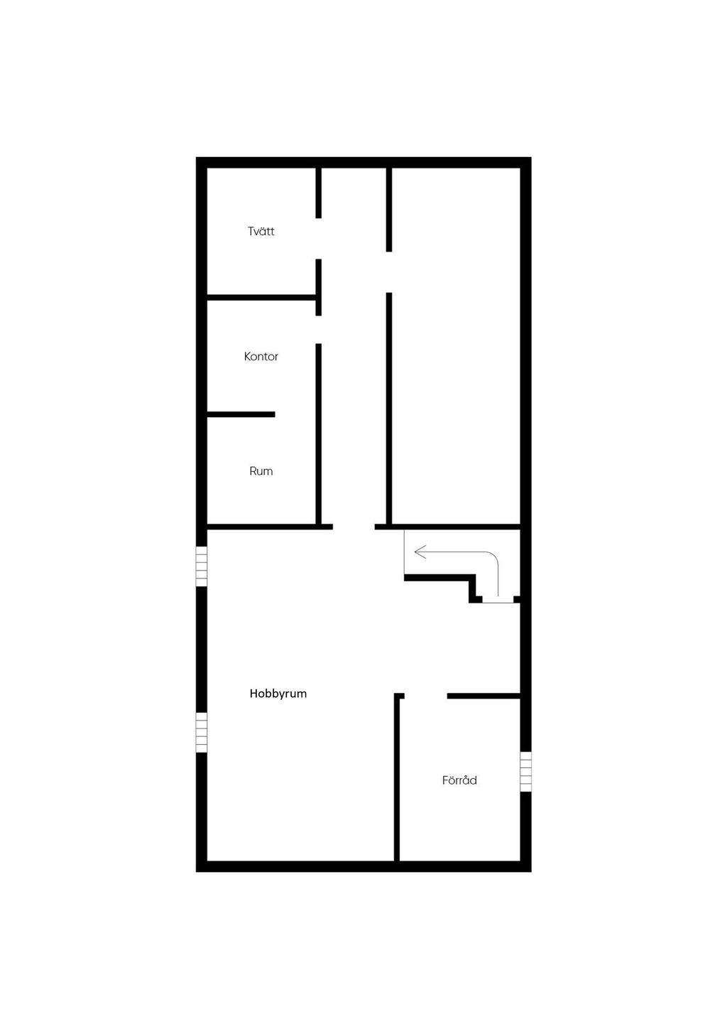 Planlösning källare. Viss avvikelse kan förkomma.