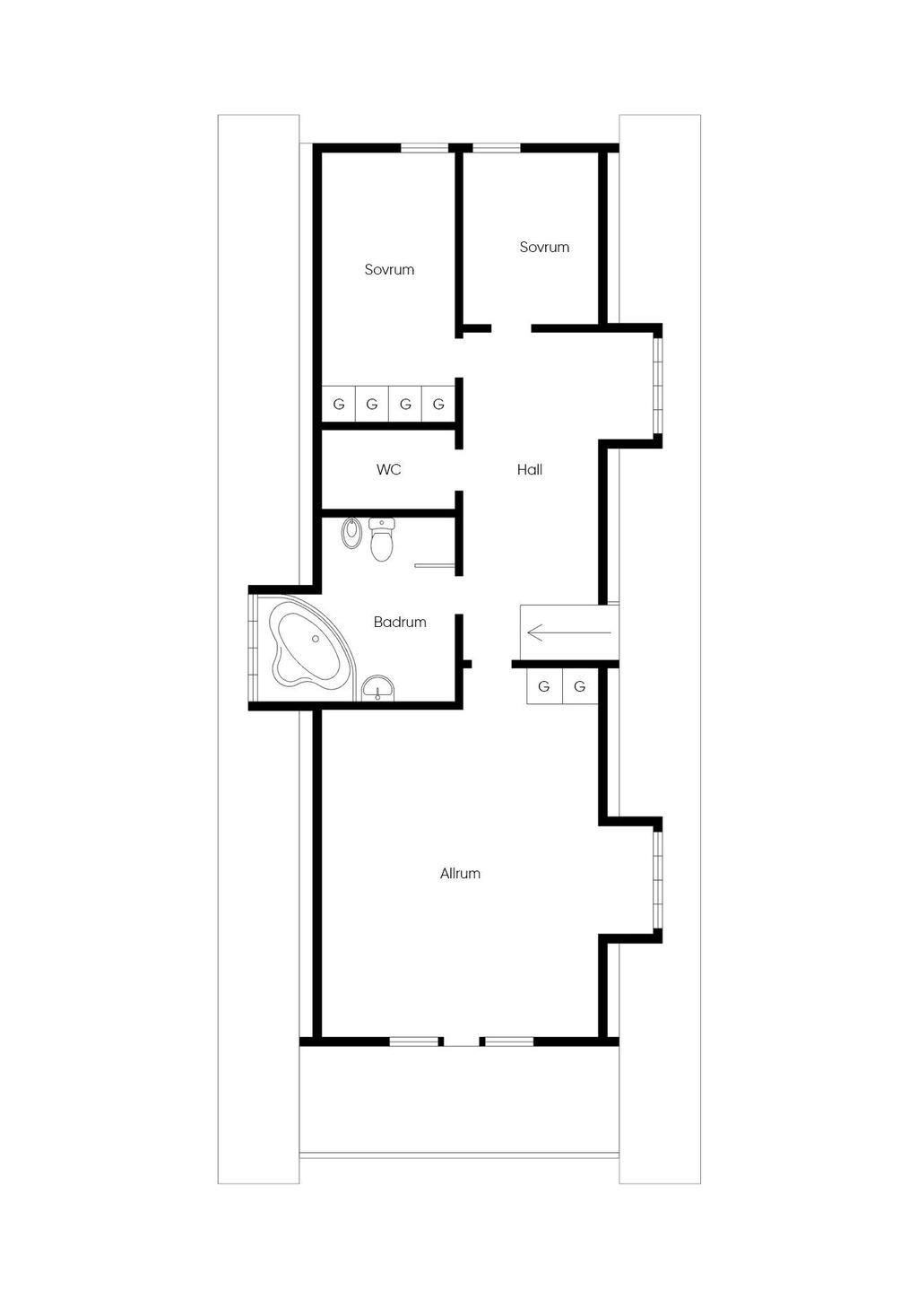Planlösning ovanvåning. Viss avvikelse kan förkomma.