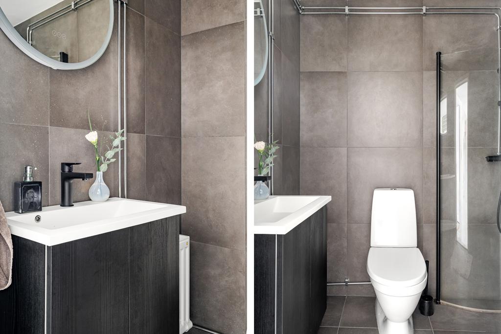 Helkaklat duschrum i sobra toner