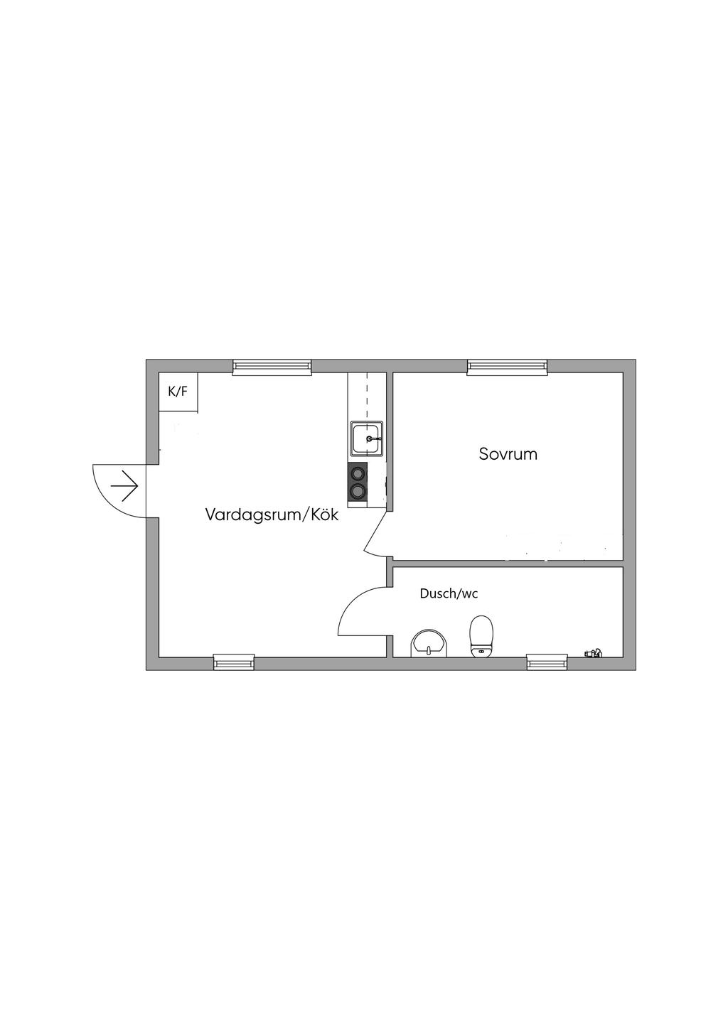 Lägenhet 36 kvm; 
nr 9, 10, 11.