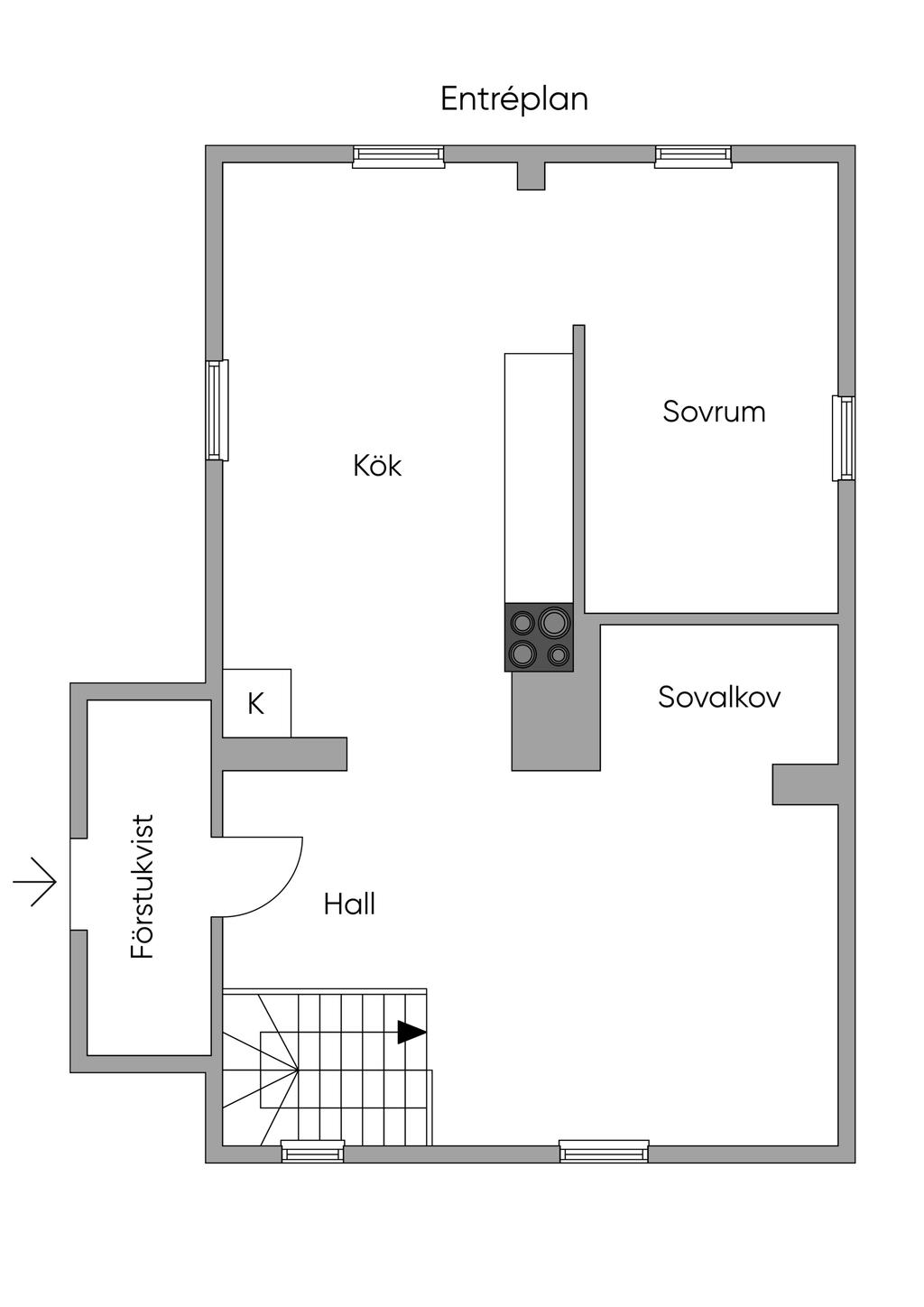 Planlösning entréplan, mindre huset