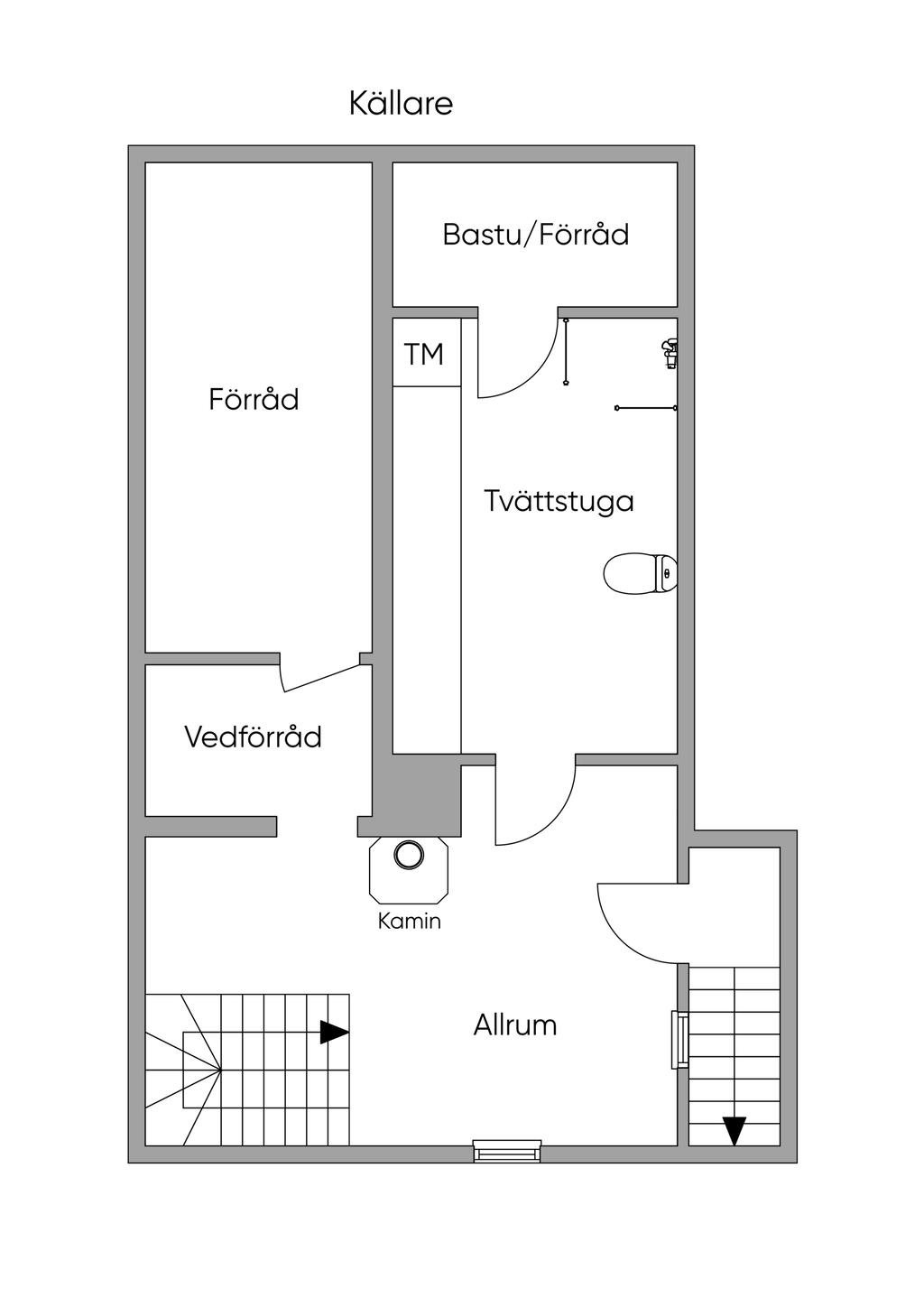 Planlösning källarplan, mindre huset