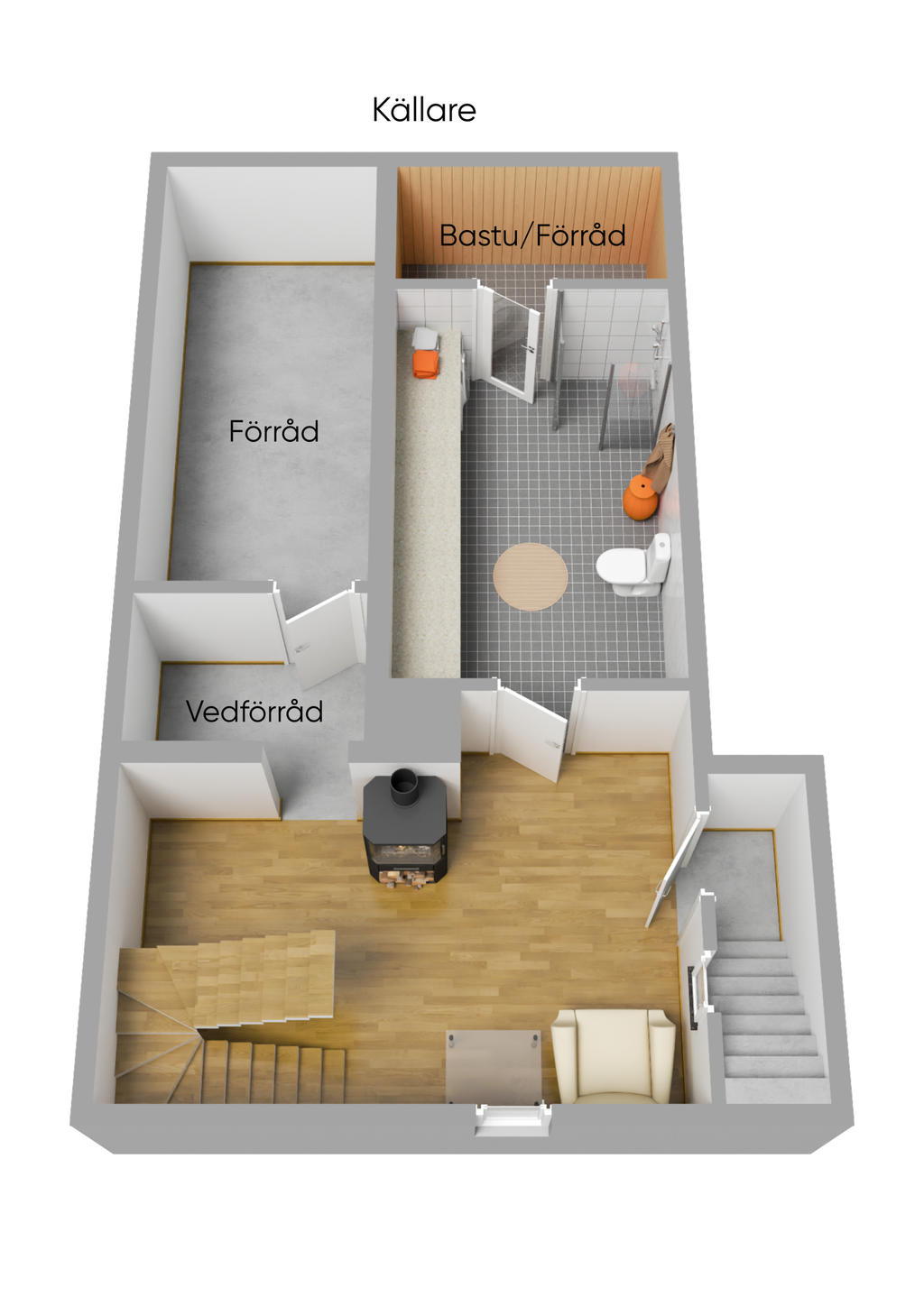 Planlösning källarplan, mindre huset