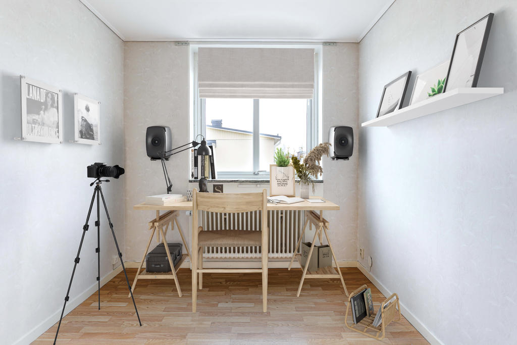 Sovrum/kontor  - AI genererad möblering