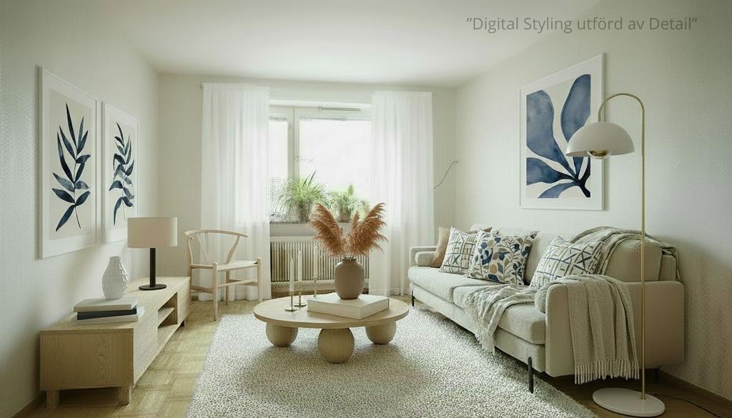 Rummet har inretts genom digital styling.