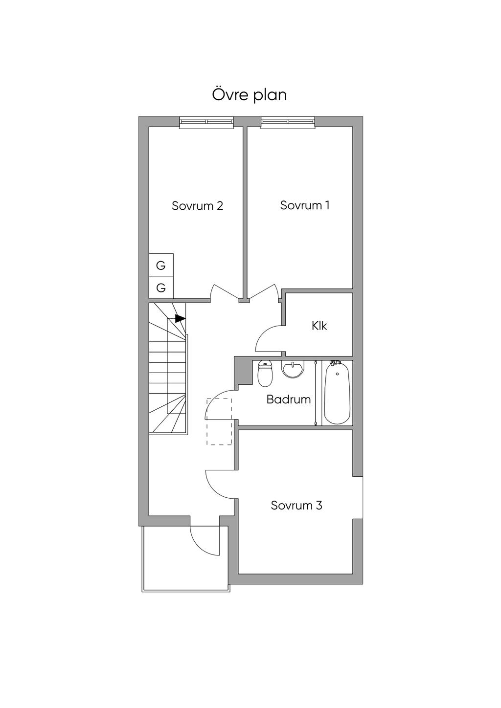 Planlösning övre plan. 