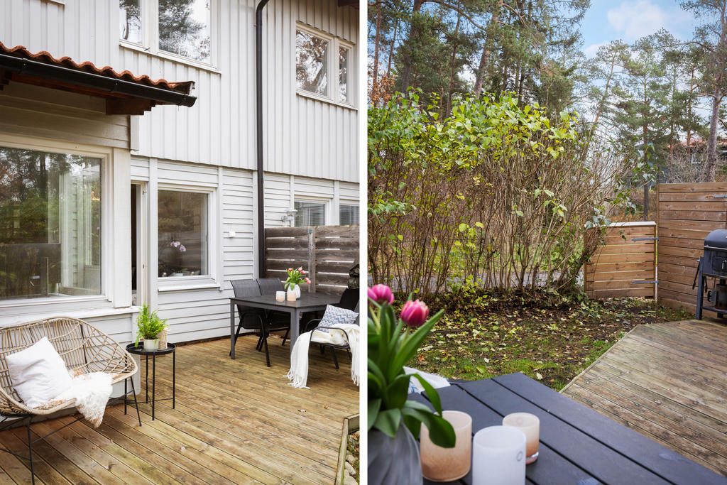 Uteplats på baksidan mot allmänning.