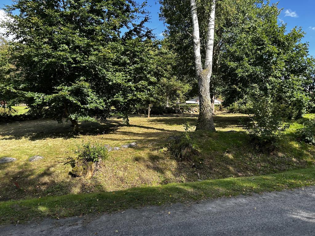 Från vägen, läge för infart.
Säljarens egna bild.