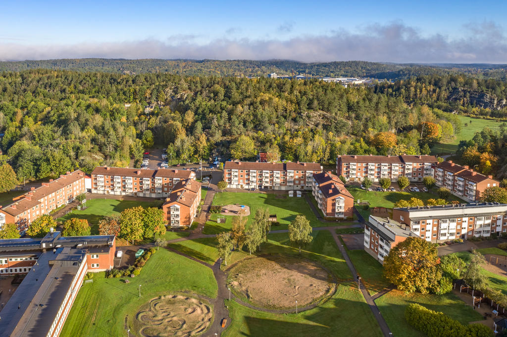 Fint läge nära naturen samt goda bussförbindelser och gångavstånd till centrum