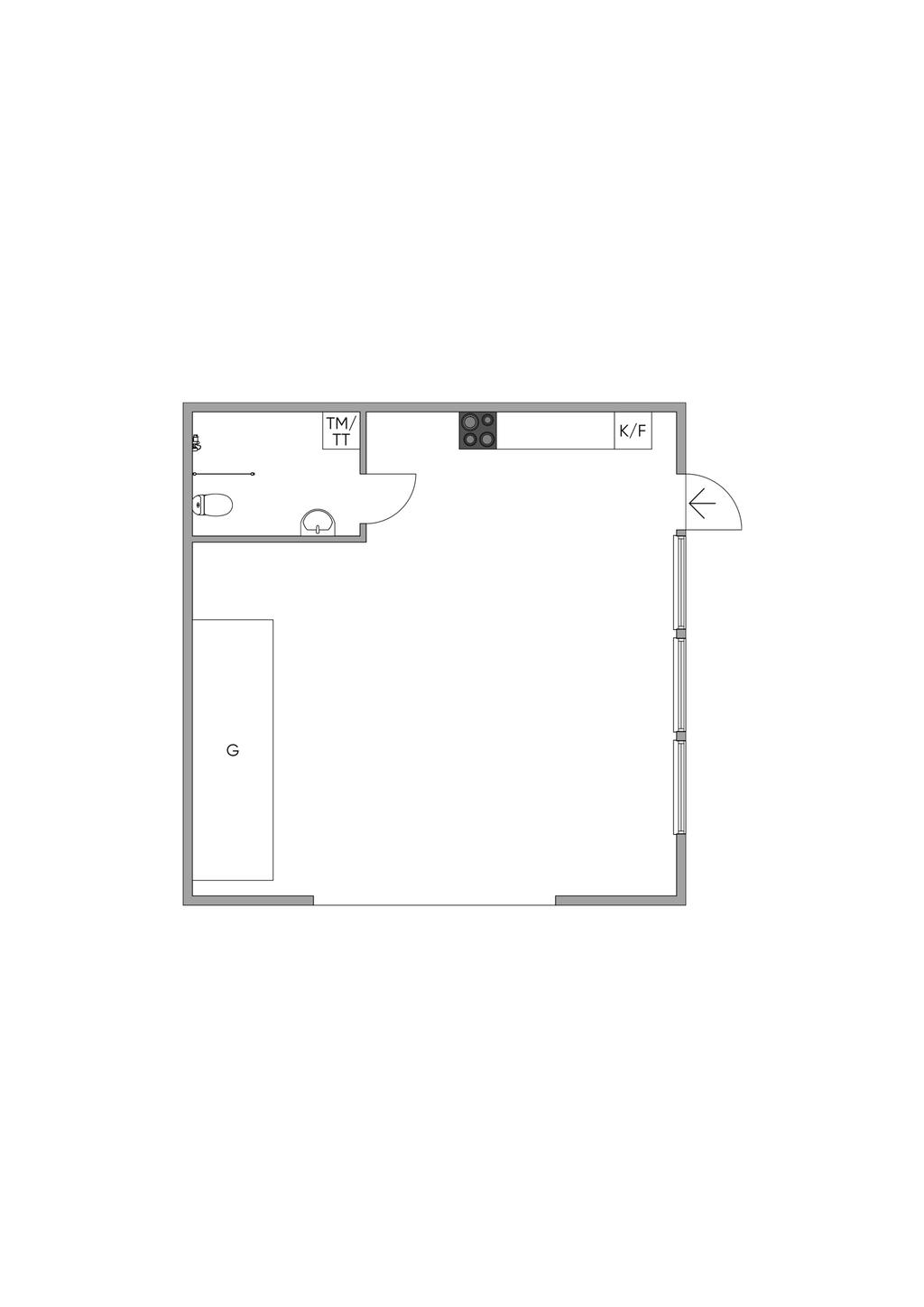 Garage 7,8 *7,8 meter. Inrett med tvättstuga och badrum. Högt i tak och port över 3 meter.