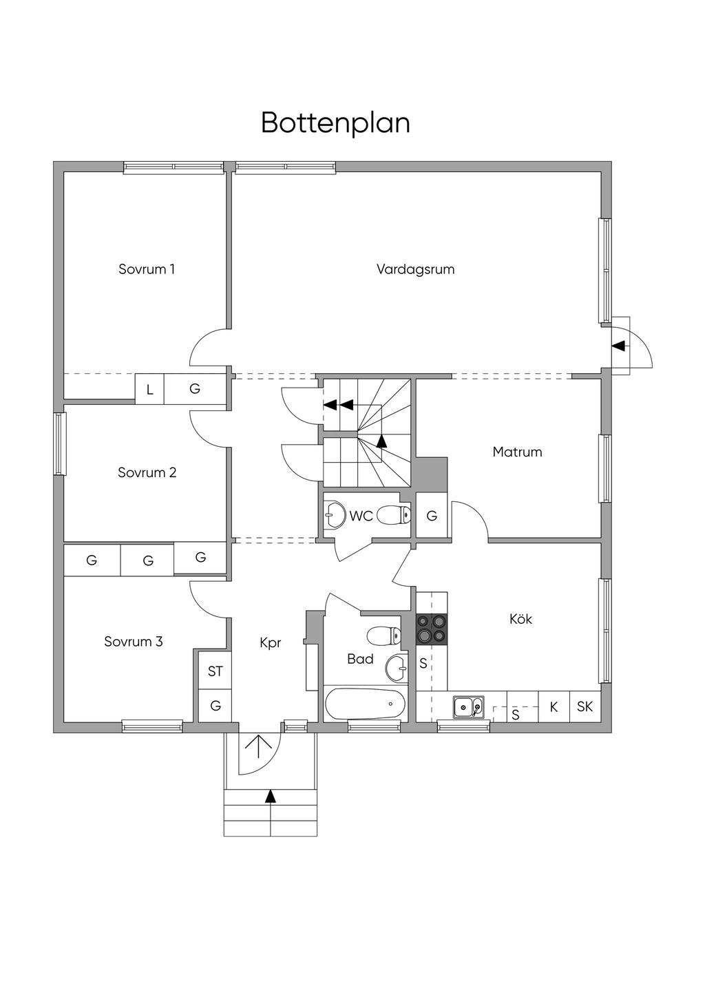 Plansskiss entrévånining