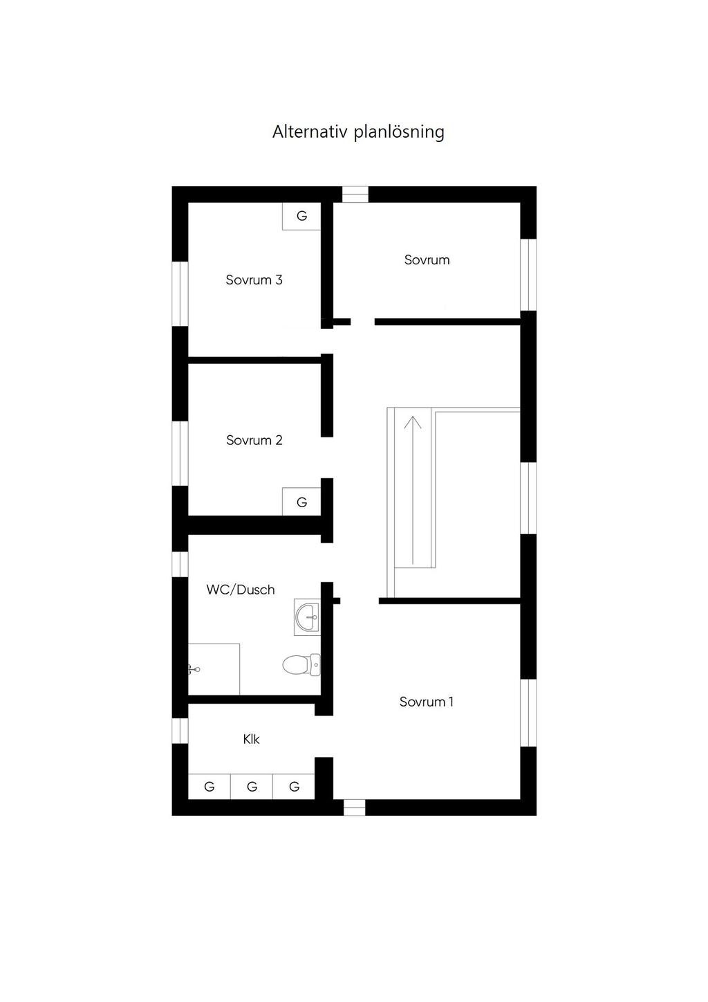 Alternativ planlösning övre plan