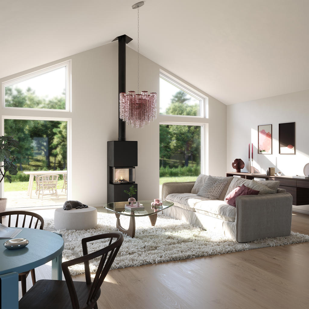 Bilden visar ett förslag på byggnad. Fastighetsmäklaren förmedling omfattar endast den obebyggda fastigheten.