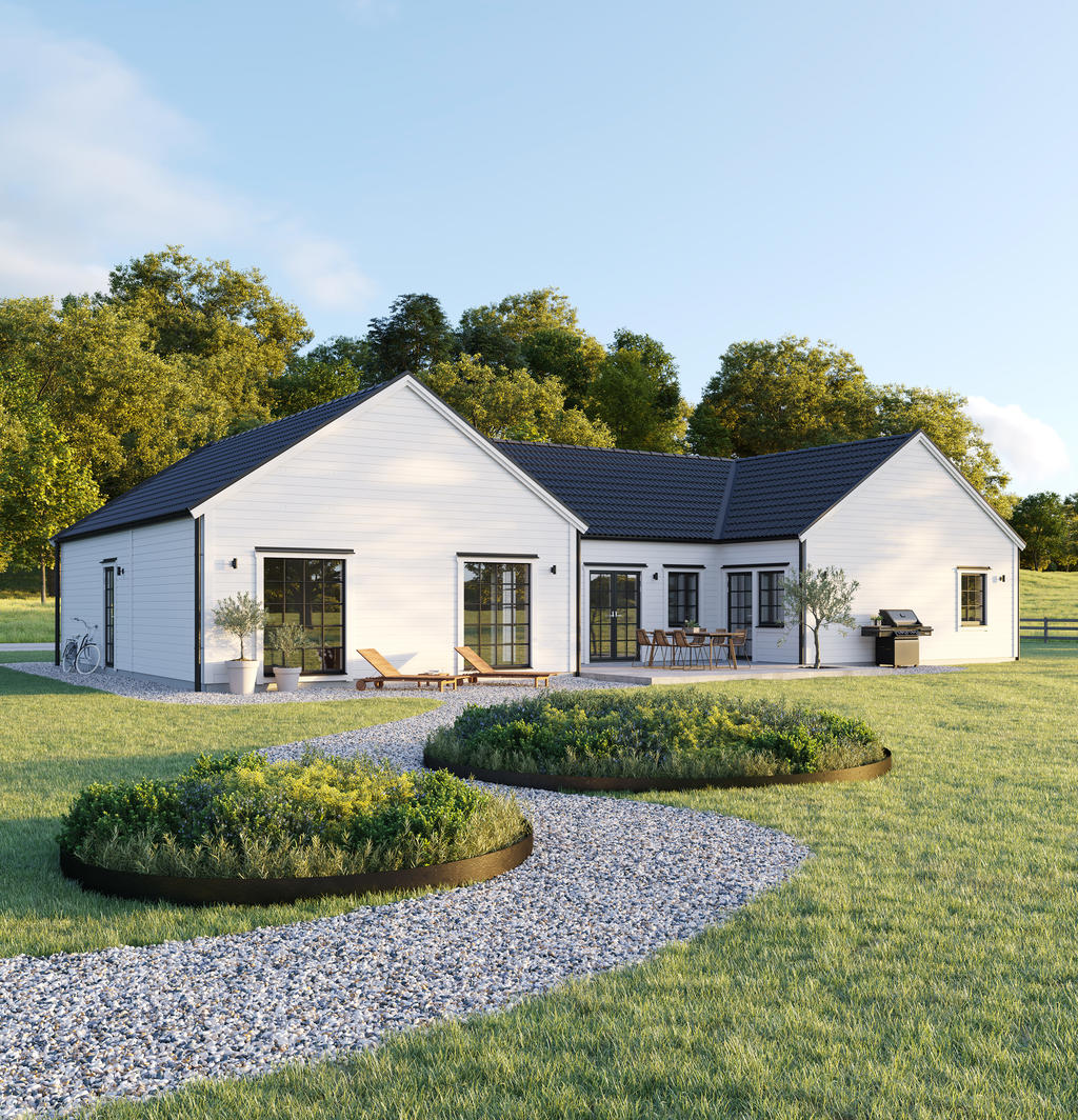 Bilden visar ett förslag på byggnad. Fastighetsmäklaren förmedling omfattar endast den obebyggda fastigheten.