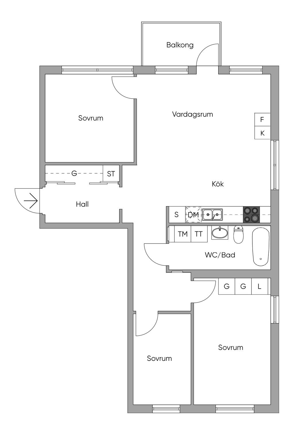 Planritning 4 rum och kök