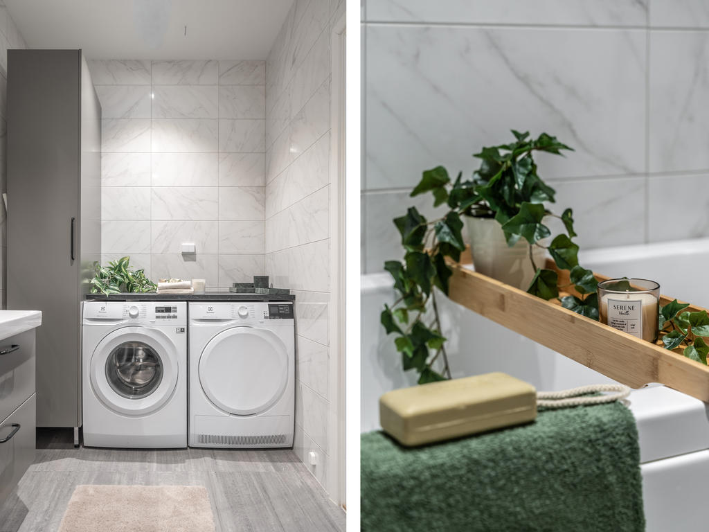Plan 2 - vackert badrum med badkar och vitvaror från Electrolux. 