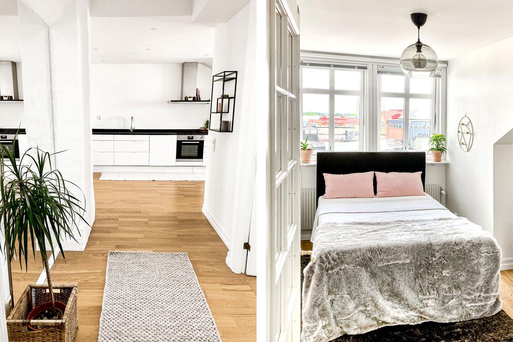 Entréhall / Sovrum med utblick över hustaken