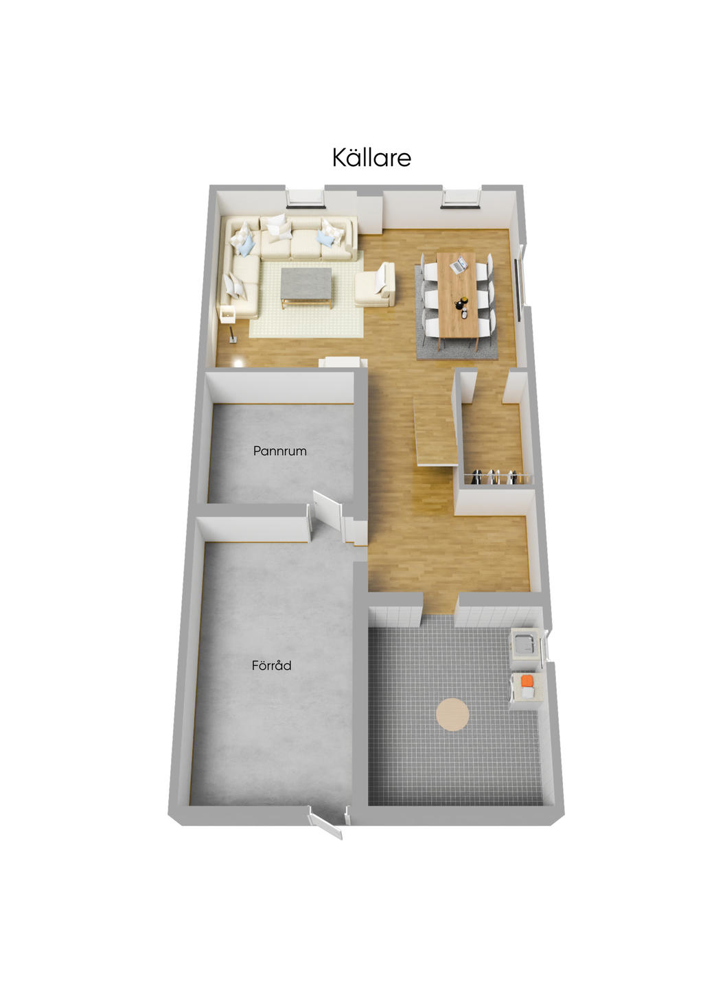 Planlösning källarplan 3D