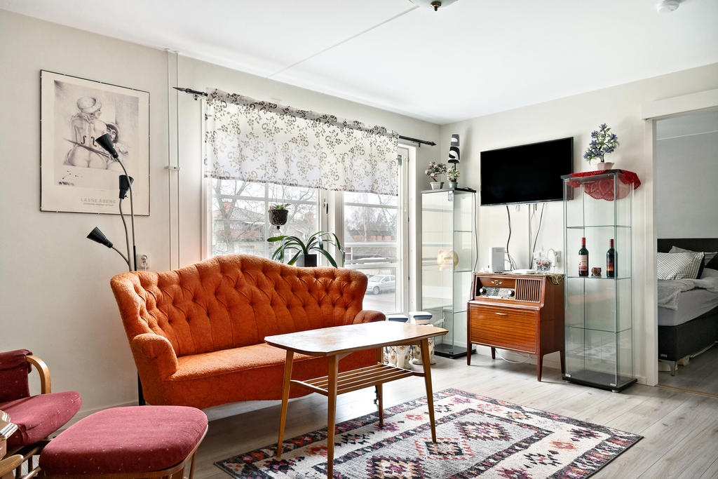 Vardagsrum med fransk balkong