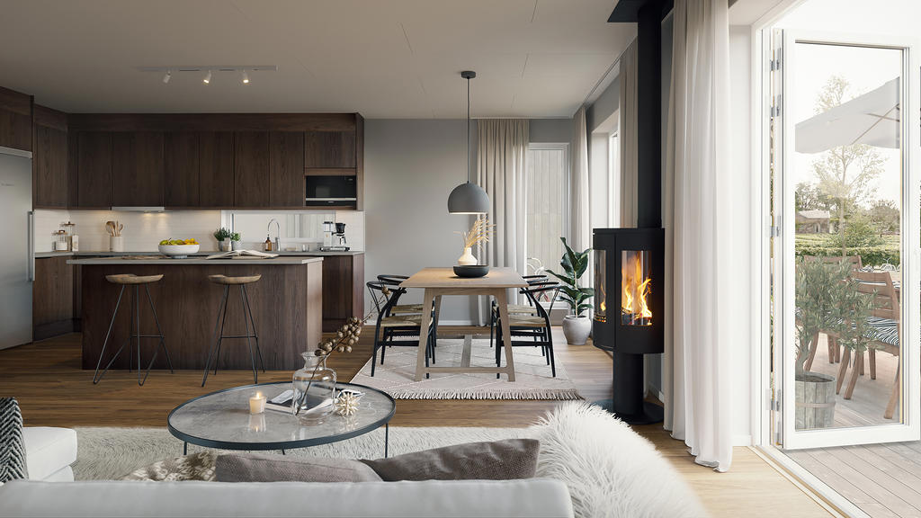 Bilden visar ett förslag på byggnad. Fastighetsmäklaren förmedling omfattar endast den obebyggda fastigheten.