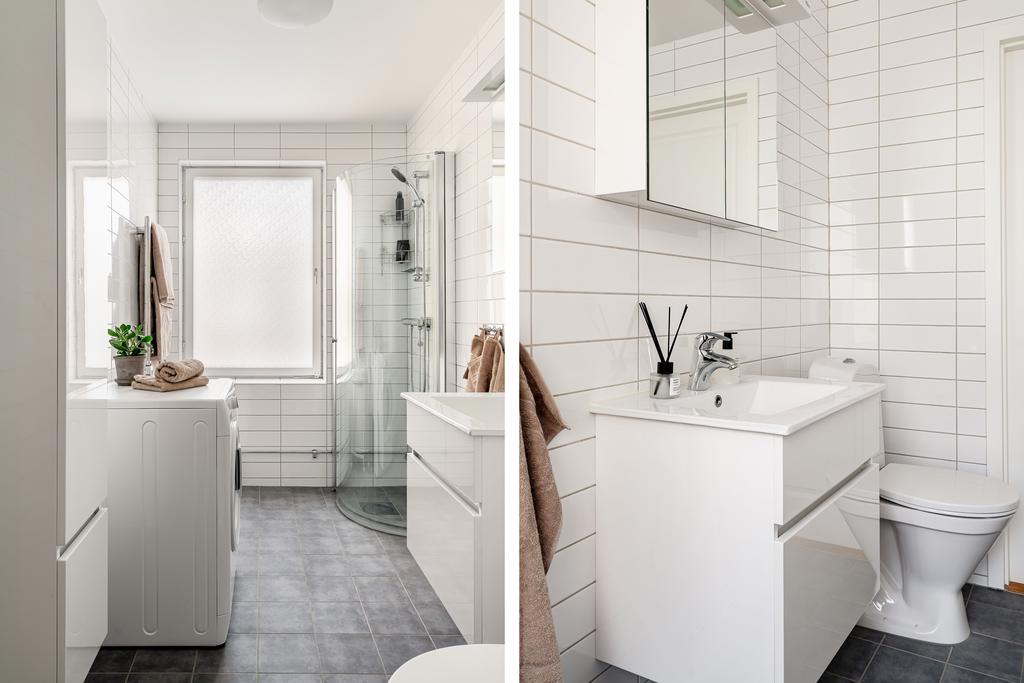 Helkaklat duschrum med tvättmaskin 