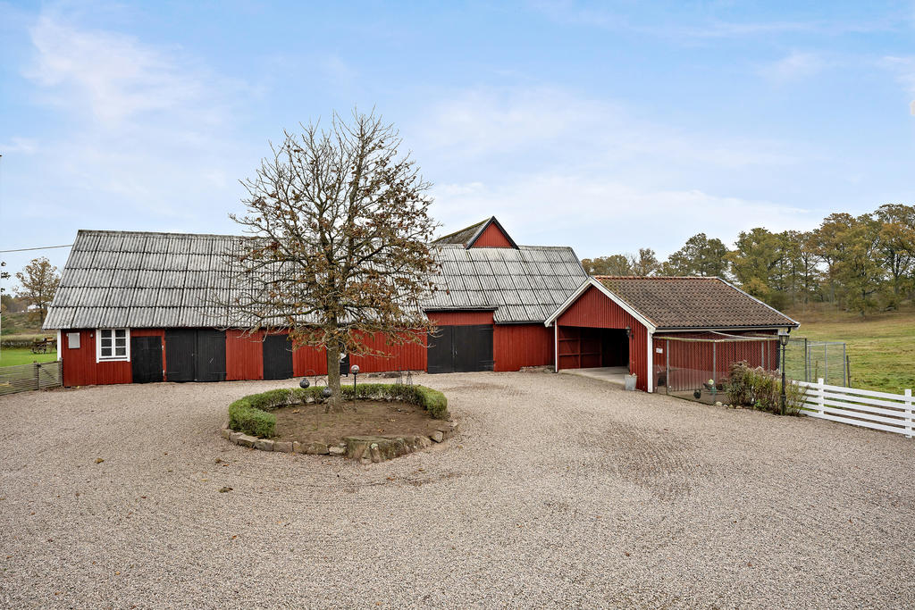 Förrådsbyggnad med garagedel samt carport