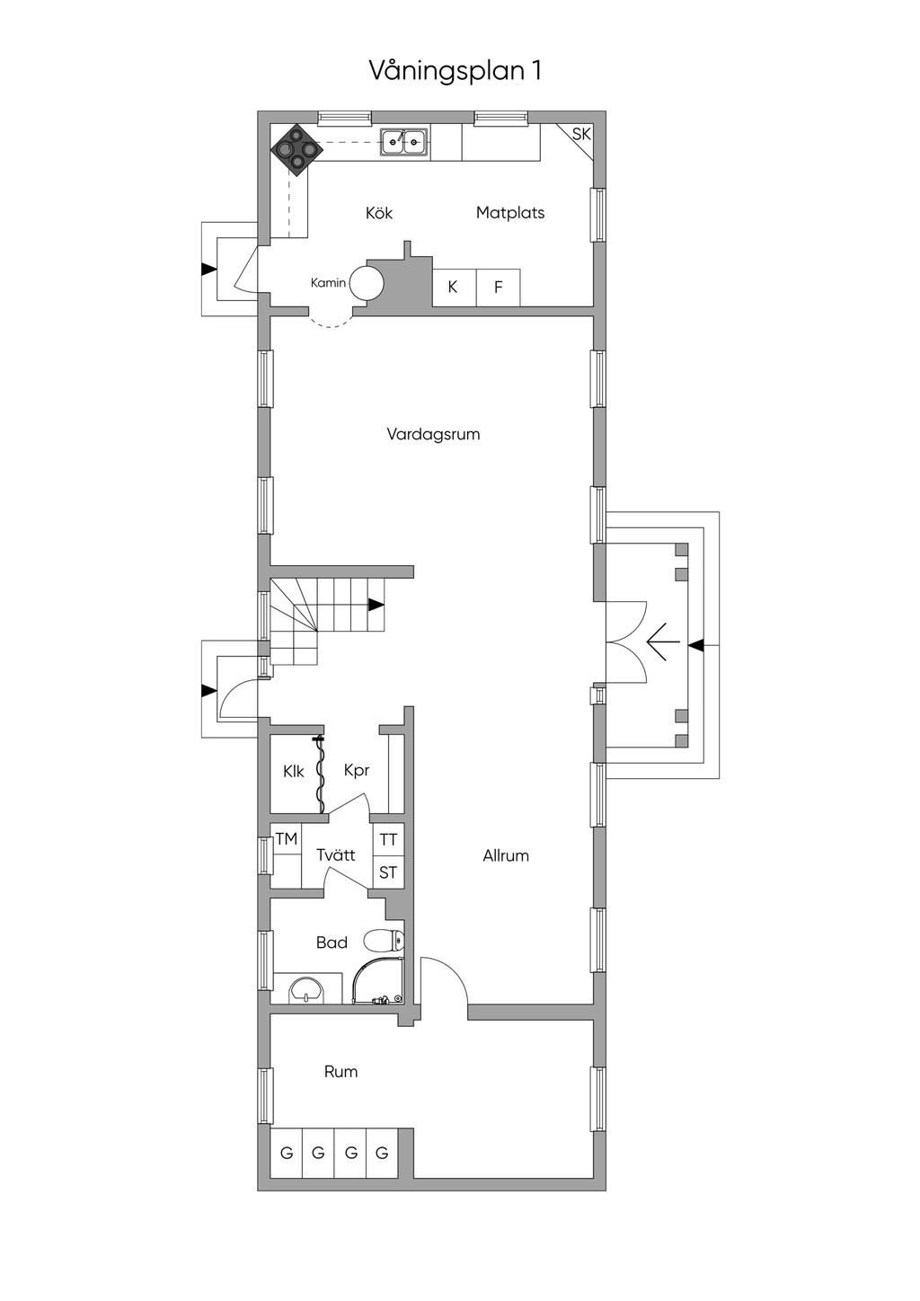 Planritning huvudbyggnad bottenplan