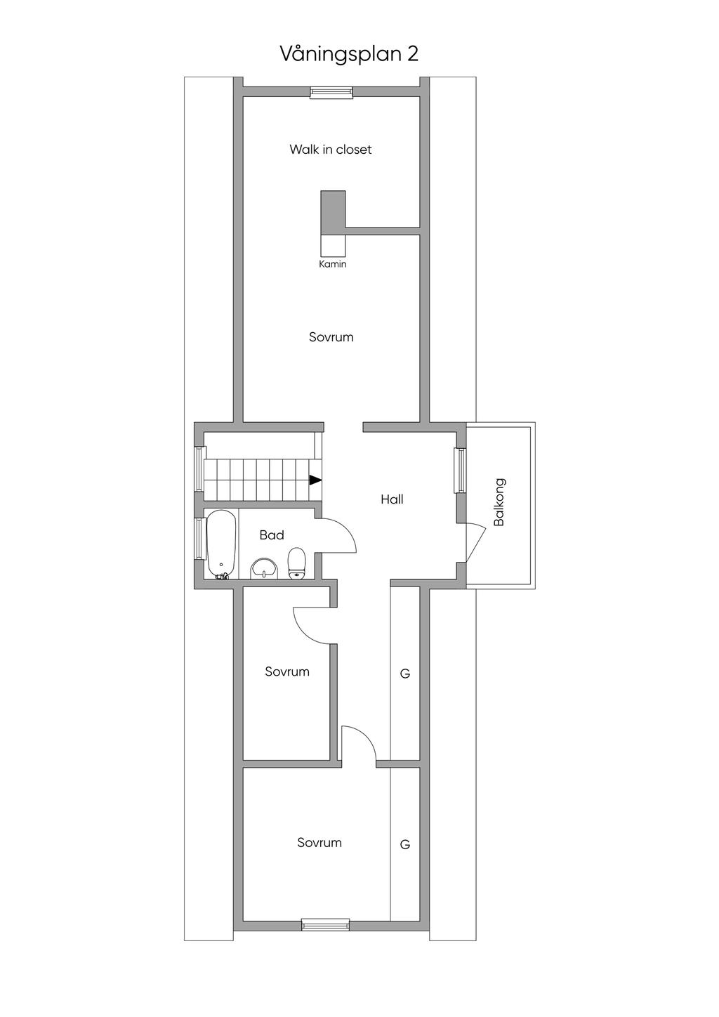 Planritning huvudbyggnad ovanplan