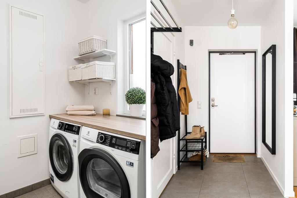 Tvättstuga med bänkyta - hall med praktisk klinker