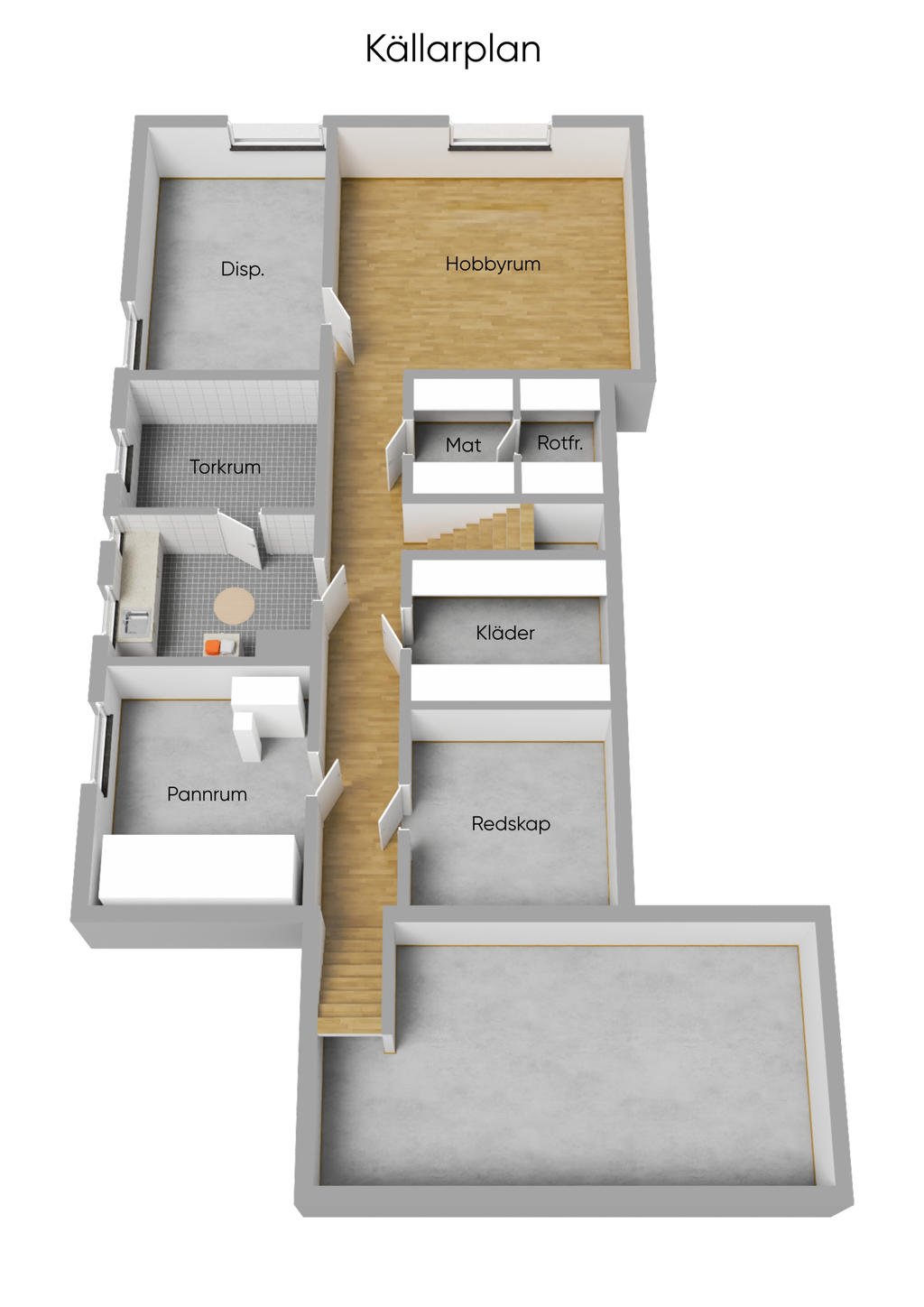 Planlösning källarplan 3D