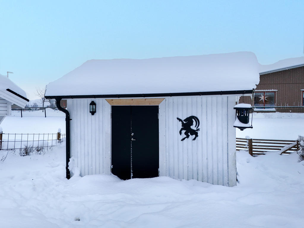 Förrådsbyggnad med nyare ytterdörr, extra bred. 