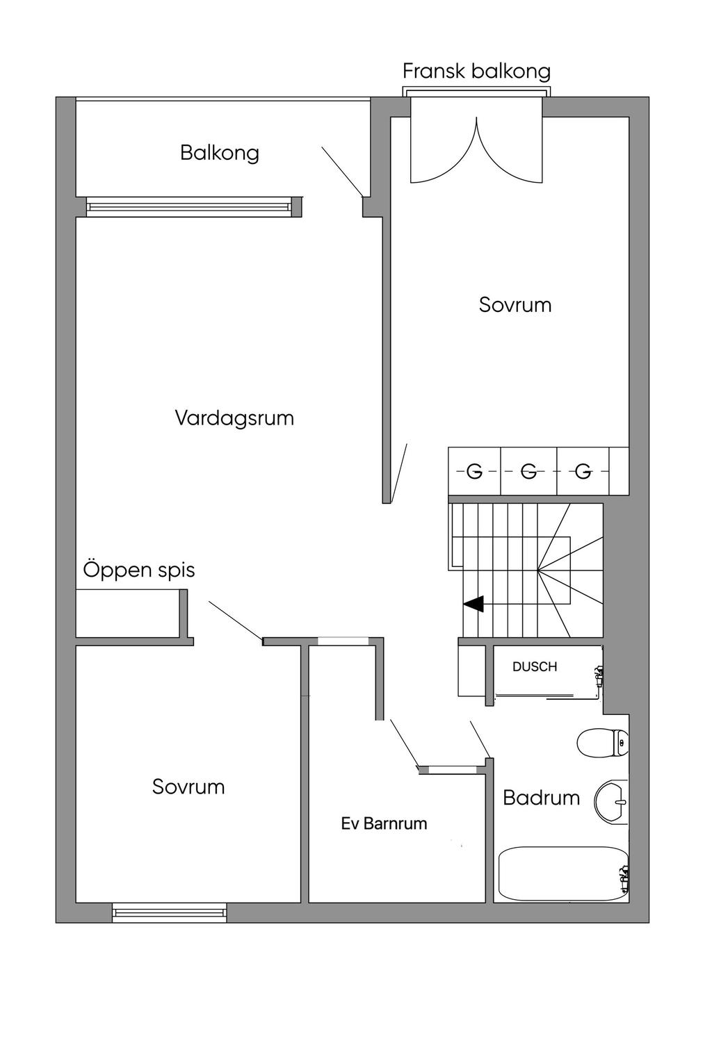 Alternativ planlösning övre plan