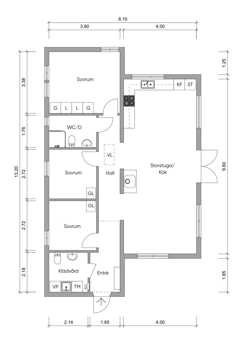 Planlösning måttsatt