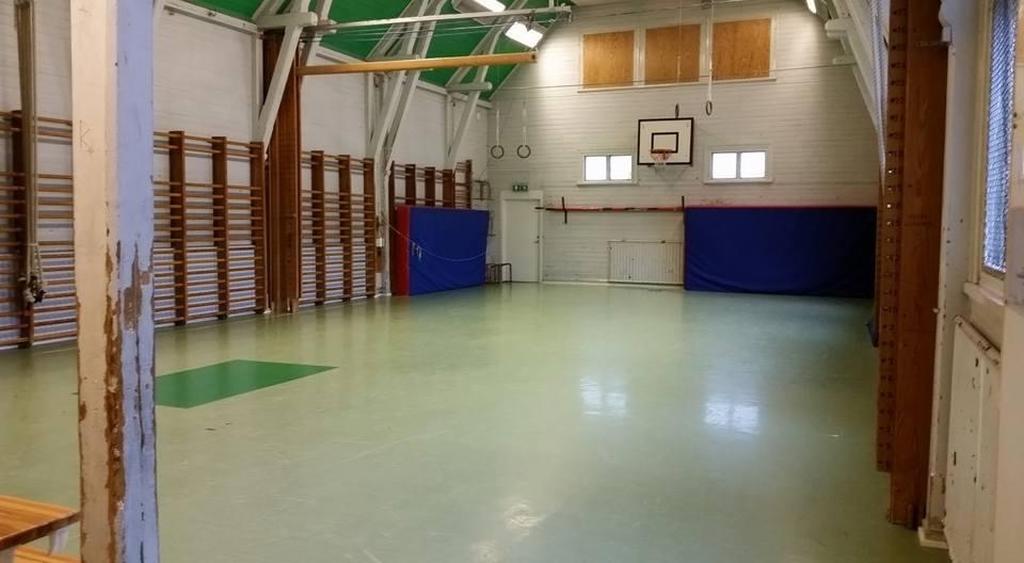 Bilder från Mjälgaskolans gymnastiksal innan ombyggnad.