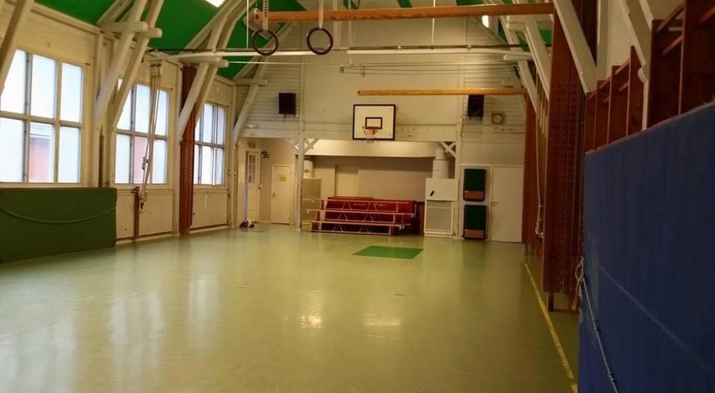 Bilder från Mjälgaskolans gymnastiksal innan ombyggnad.