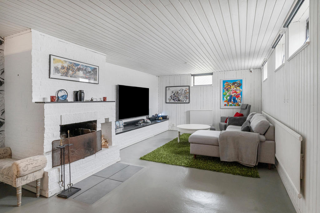 Allrum i källare med öppen spis