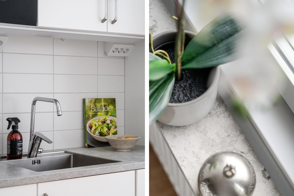 Infälld rostfri diskho - fönsterbräde i sten