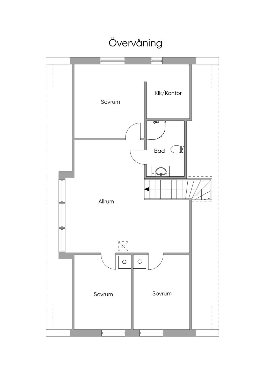 Villa Nova 
planskiss övervåning