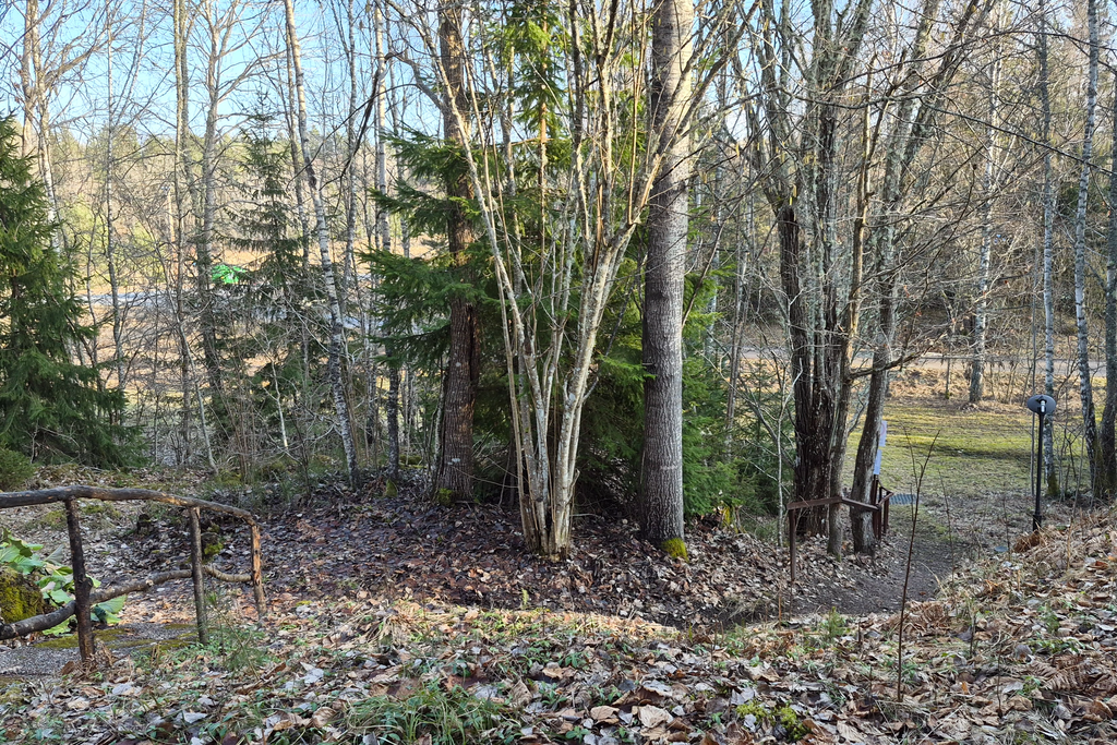 Gång ned till gräsytorna nedanför huset