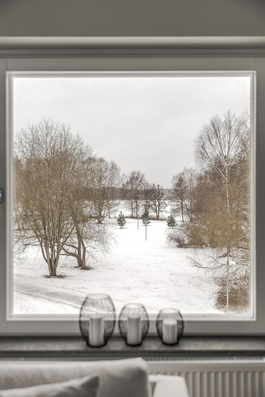 Utsikt från fönstret en kylig vinterdag