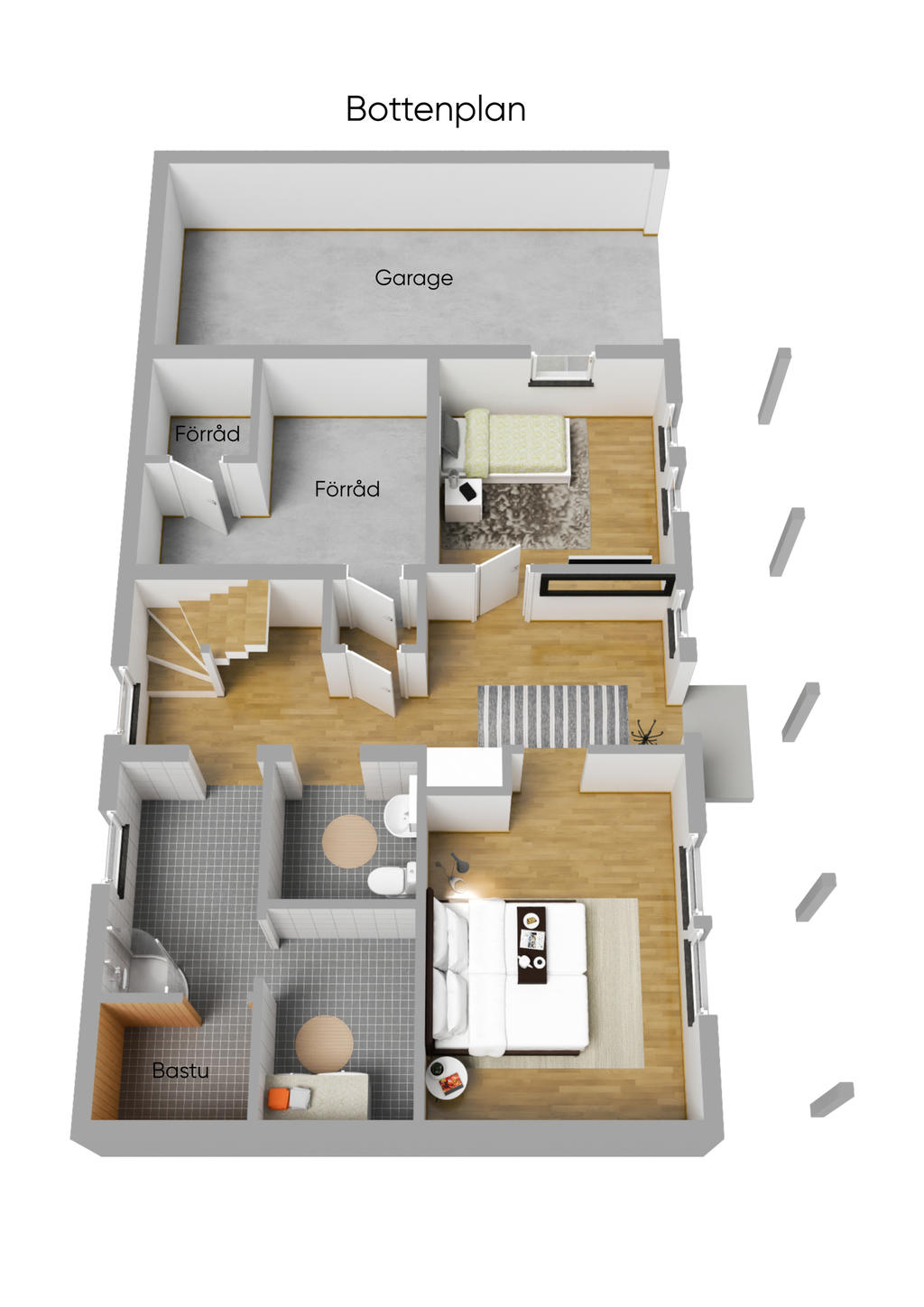 Planlösning nedre plan 3D