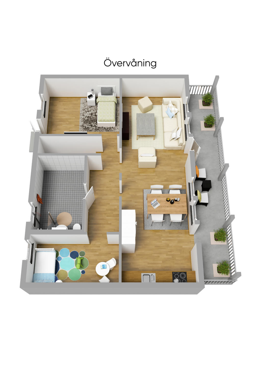 Planlösning övre plan 3D