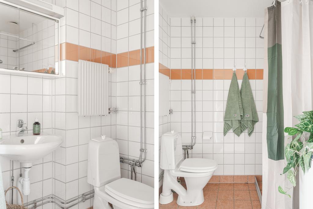 Helkaklat duschrum med tvättmaskin