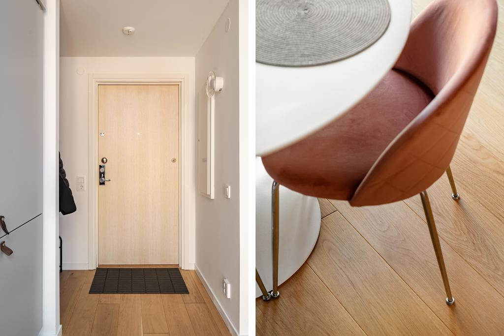 Hall med avhängning - detalj på den enstaviga parketten