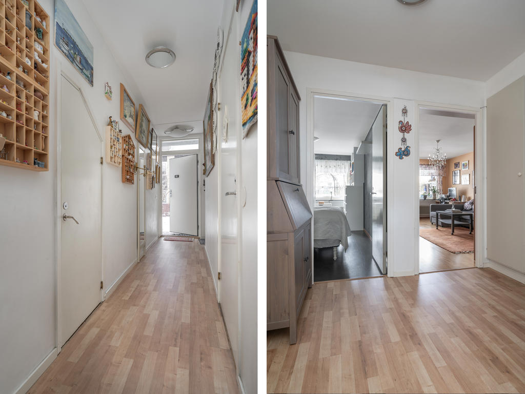 Entrén, hallen och korridor in i bostaden.